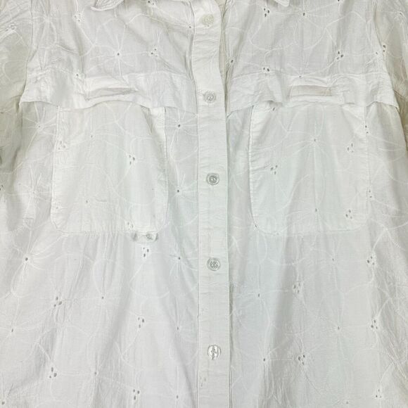 Finley Fishing Shirt White Eyelet Size Small Embroidered Cotton Vented Roll Tab - Picture 3 of 10